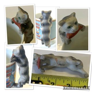 Vintage Porcelain Hanging Fish Bowl Kitty Cat With Fish Grey Japan Made 4 In