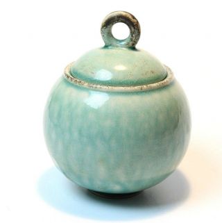Jars France Tourron Jade Hand Glazed Sugar Bowl W/ Lid Ceramic Turquoise Green