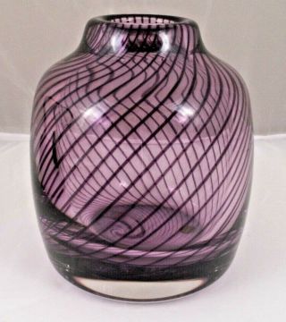 Kosta Art Glass Vase Purple Spiral Stripe 48364 E Denmark Modern Crystal Mcm