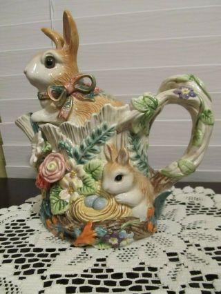Vintage Fitz and Floyd Classics Woodland Spring Bunny Teapot 4