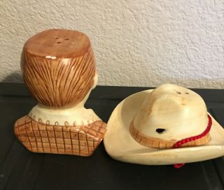 Vintage Stacking Cowboy with Hat Salt and Pepper Shakers - 3