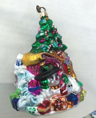 CHRISTOPHER RADKO Christmas Ornament Glass Santa In Sleigh,  Tree & Snowman 3