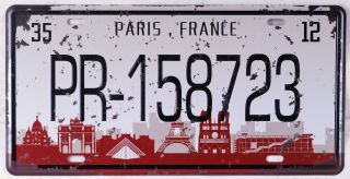 Vintage Metal Tin Sign Paris Embossed Car License Plate Garage Home Wall Plaque