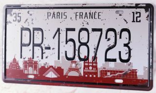 Vintage Metal Tin Sign Paris Embossed Car License Plate Garage Home Wall Plaque 2