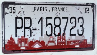 Vintage Metal Tin Sign Paris Embossed Car License Plate Garage Home Wall Plaque 3