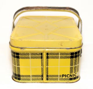 Vintage Retro Yellow Plaid Metal Picnic Basket With Handles Nesco 4