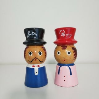 Vintage Wooden Salty and Peppy Salt and Pepper Shakers Japan 2