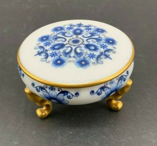 Vintage Sa Limoges France Porcelain Lidded Trinket Ring Box Gold Trim Flowers