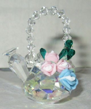 Iris Arc Crystal Teapot Or Watering Can W/pink & Blue Roses