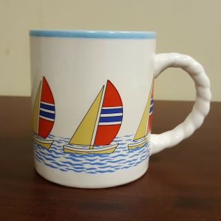 Nautica Sailboat Sailing On Ocean Coffee Mug Rope Design Handle