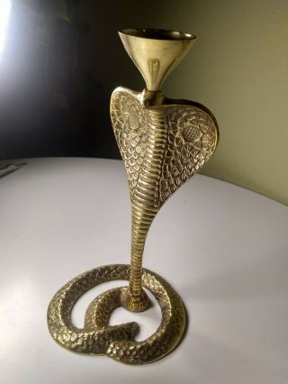 Large Vintage Brass Cobra / Snake Candle Holder - 8 1/2 Inches Tall