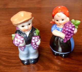 Vintage Goebel Salt & Pepper Shaker Set - Girl & Boy Holding Grapes