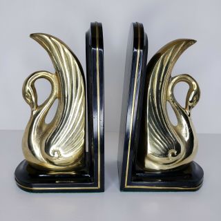 Mid Century Modern Rosenthal Netter Brass Swan Bookends From Republic Of Korea