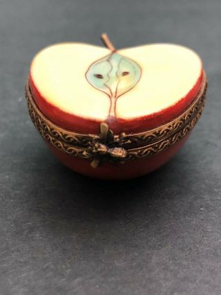 Limoges - Apple Half - Hinged Porcelain,  Hand Painted Trinket Box from France 2