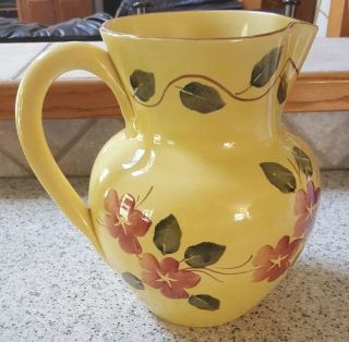 Sole Di Toscana Italy Large Water Pitcher Hand Painted Italian Pottery 10 1/2 "