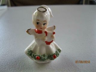 Vtg Napco Miniature Bone China Christmas Angel W/harp Figurine W/ Spaghetti Trim