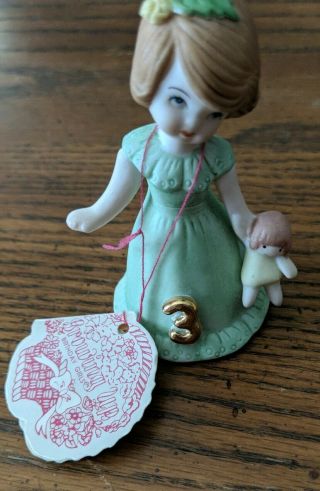 Vtg Euc Growing Up Girl Age 3 W Doll Figurine Brunette 82 Enesco Birthday