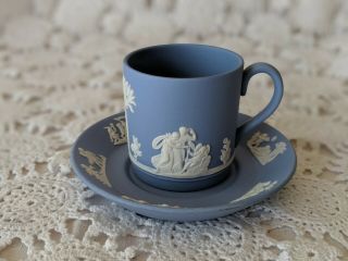 Wedgewood Blue Jasperware Tea Cup Saucer Matching Set Vintage