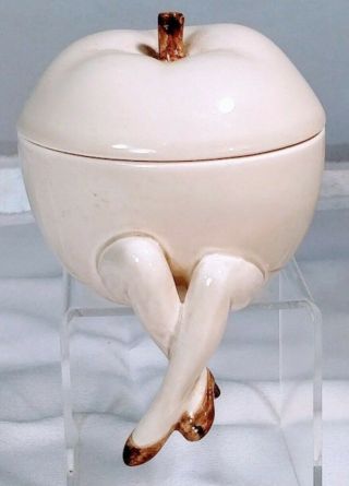 Fitz And Floyd Vintage Ceramic Lidded Apple Shelf Sitter With Legs 1977
