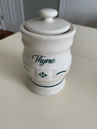 Retired Longaberger Heritage Green Pottery Spice Jar " Thyme " Made In Usa