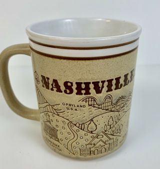 Vintage Nashville Landmarks Brown Coffee Mug - - Opryland,  Parthenon,  Music Row.