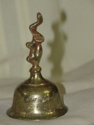 Vintage 3 1/2” Brass Elephant Handle Etched Bell