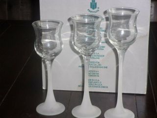Set Of 3 Partylite Iced Crystal Trio P9248 Frosted Stem Glass Votive Holders