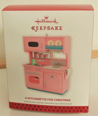 Hallmark Ornament A Kitchenette For Christmas 2013 Pink Kitchen Doors Open Mib