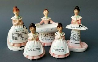 5 Piece Set Pink Prayer Lady Napkin Holder,  Vase,  Spoon Holder Salt Pepper