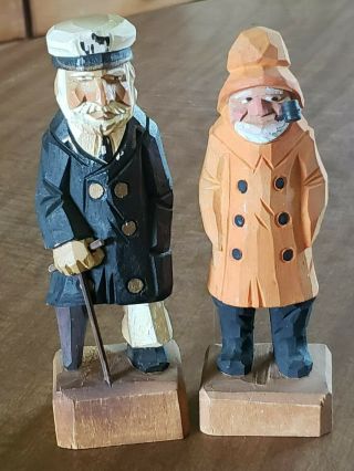 Pair Hand Carved Wood Sailor Captain With Peg Leg Sailor With Pipe