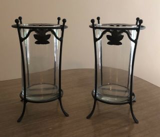 Set Of 2 Longaberger Wrought Iron With Glass Candle Holders