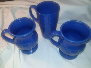 3 Longaberger Pottery Blue Coffee Cups Mugs