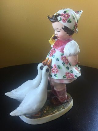 Vintage Signed Carlos Mollica Capodimonte Porcelain Girl W Geese 8.  25” Tall