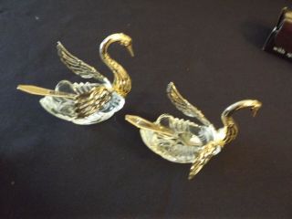 SILVER PLATED SALT & PEPPER GLASS SWANS PILLARS W/ SPOONS made in ITALY 2