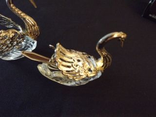 SILVER PLATED SALT & PEPPER GLASS SWANS PILLARS W/ SPOONS made in ITALY 3