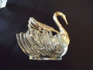 SILVER PLATED SALT & PEPPER GLASS SWANS PILLARS W/ SPOONS made in ITALY 4
