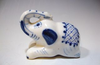 Vintage Delft Blue & White Elephant Porcelain Salt Shaker Unmarked 2 1/4 " L