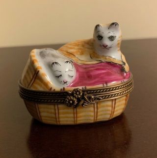 Limoges Box Cat And Kitten In Basket
