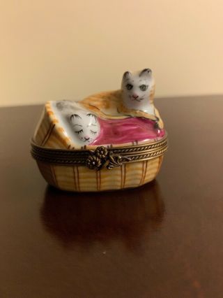 LIMOGES BOX CAT AND KITTEN IN BASKET 5
