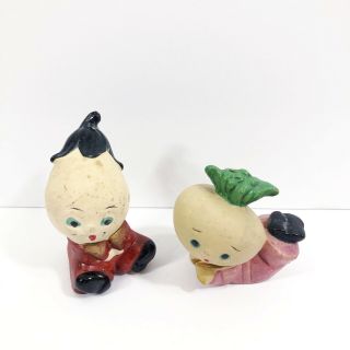 Vintage Eggplant & Turnip Head Babies Salt & Pepper Shakers Anthropomorphic
