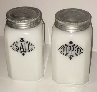 Vintage Anchor Hocking Salt And Pepper Shakers Black And White Milk Glass