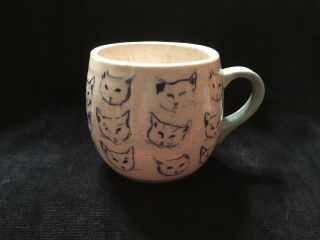 Leah Reena Goren Anthropologie Cat Stoneware White & Blue Coffee Tea Mug