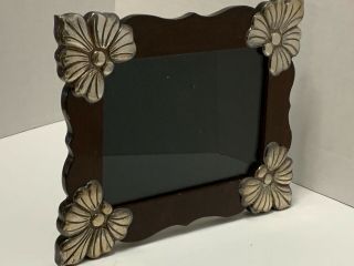 Vintage Wood Picture Frame 950 Silver Flower Corners For 5x7 " Photo Easel Back