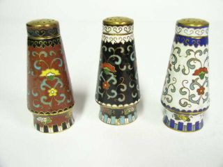 Set Of 3 Vintage Chinese Cloisonne 3 Inch Salt And Pepper Shakers