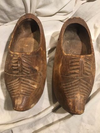 Vintage Pair Hand Carved Wood Shoes Clogs Dutch Holland 8 - 1/2”