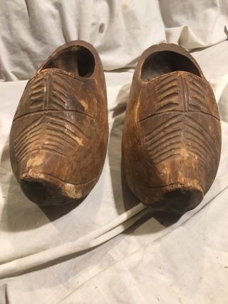 Vintage Pair Hand Carved Wood Shoes Clogs Dutch Holland 8 - 1/2” 2