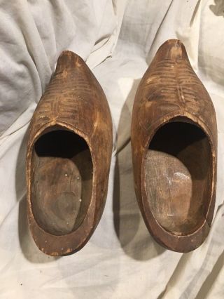 Vintage Pair Hand Carved Wood Shoes Clogs Dutch Holland 8 - 1/2” 3