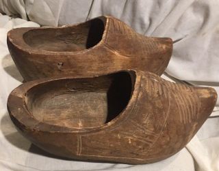 Vintage Pair Hand Carved Wood Shoes Clogs Dutch Holland 8 - 1/2” 4