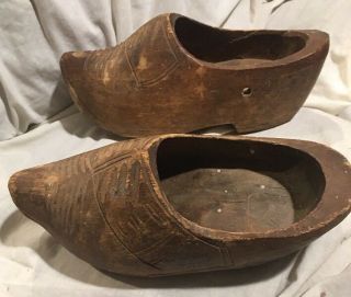 Vintage Pair Hand Carved Wood Shoes Clogs Dutch Holland 8 - 1/2” 5