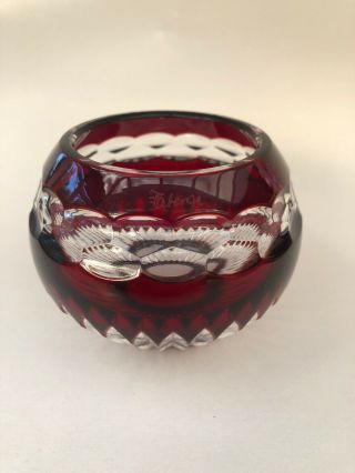 Vintage Hand - Signed Faberge Ruby Red Crystal Glass Votive Candle Holder